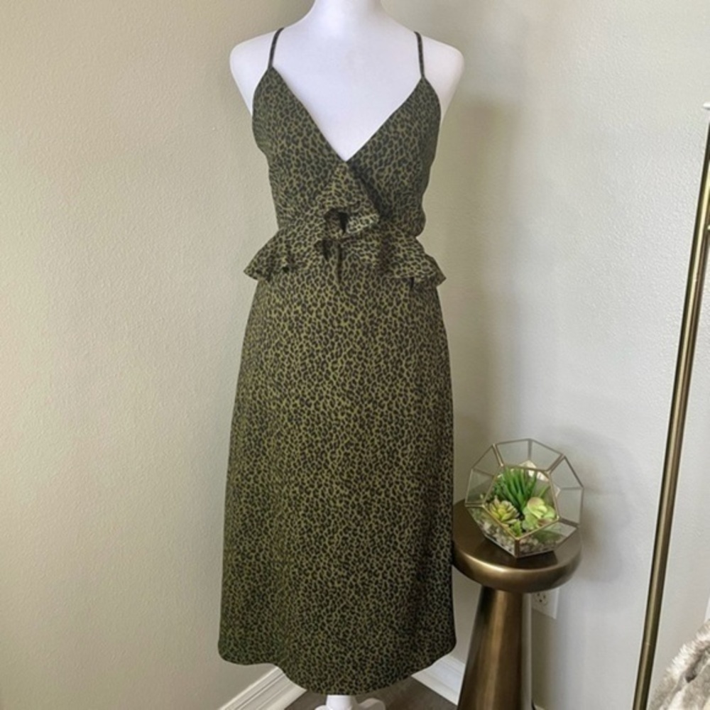 Midi dress, green & black animal print, size small, Francesca’s NWT